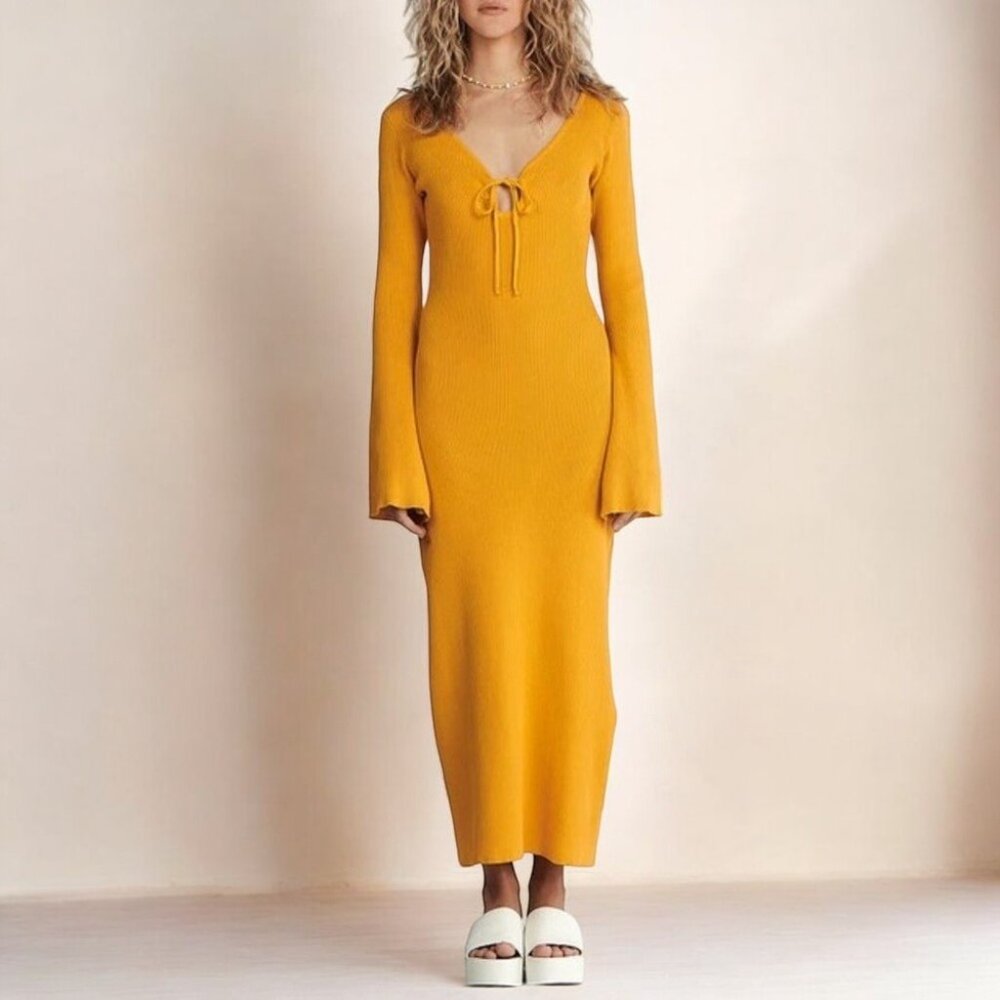 NWT Charlie Holiday Mahalia Knit Dress Golden - Picture 2 of 5